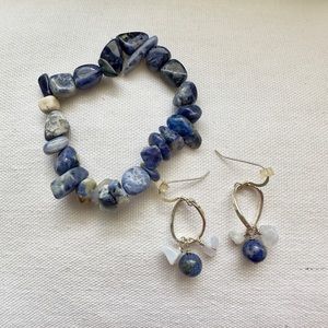 Matching sodalite bracelet and earring set, genuine stone